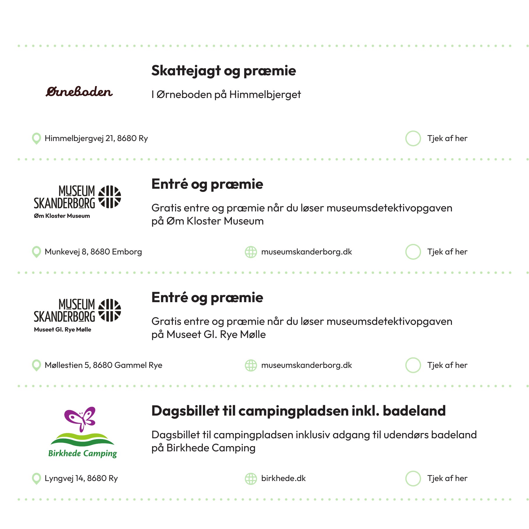 Oplevelser del 2 — Øm Kloster, Gl. Rye Mølle, Birkhede og flere